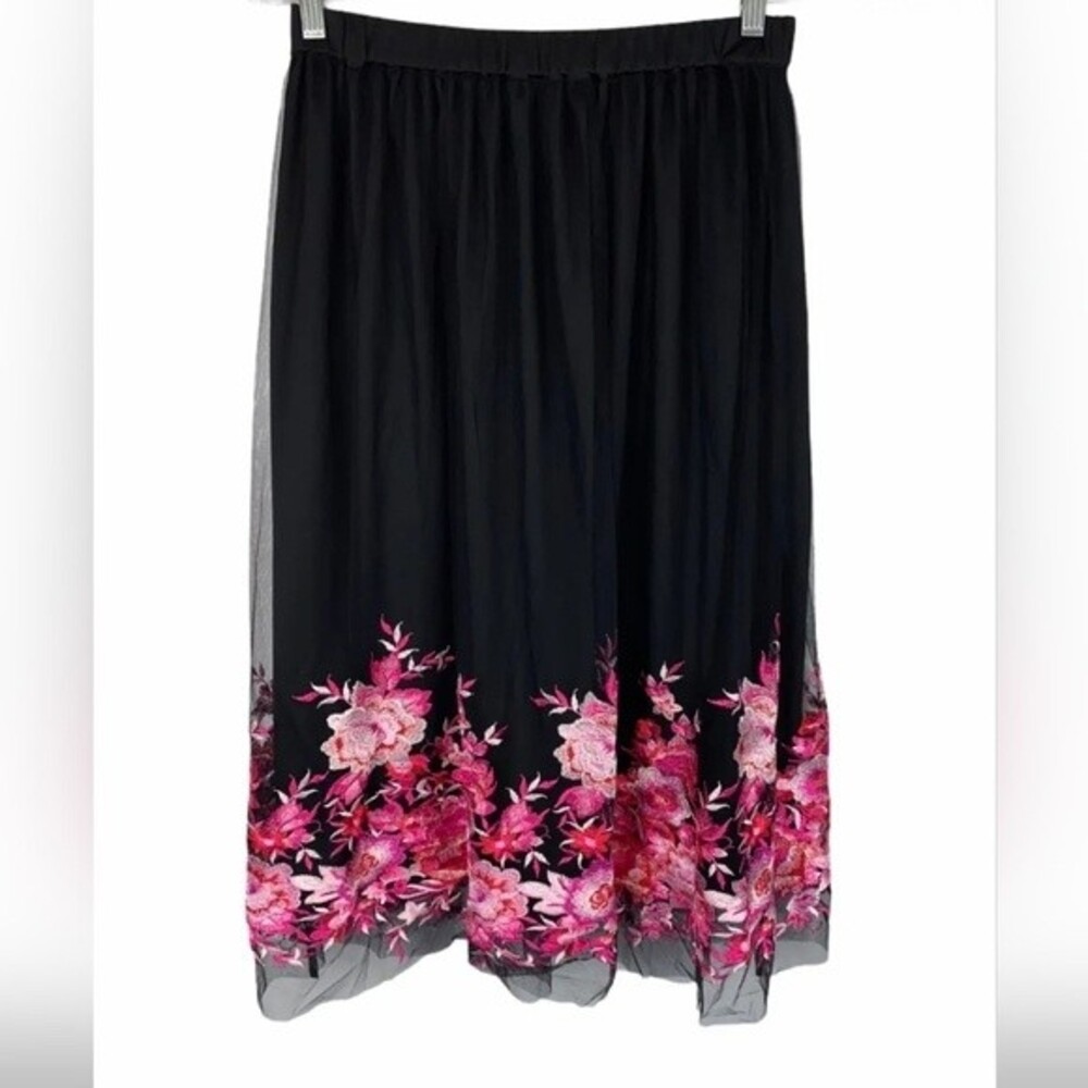 Hot Pink Floral Embroidered Skirt